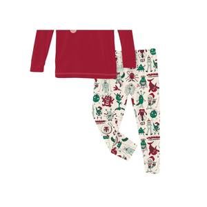 NEW KICKEE kids' long graphic tee sleeve pajama set in merry monsters